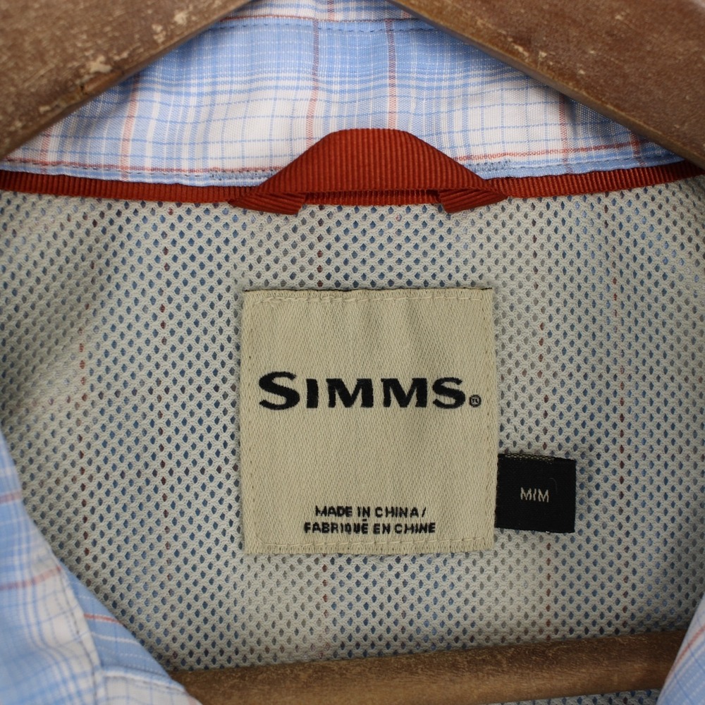 Simms Shirt Mens M Blue Plaid Pearl Snap Short Sleeve Vented Fishing - Picture 5 of 8